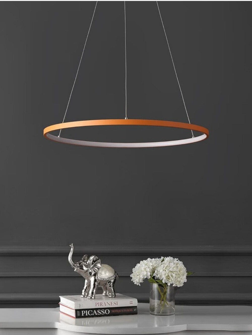 Jonathan Y Brice 23.75" Metal Orange Hoop Chandelier LED